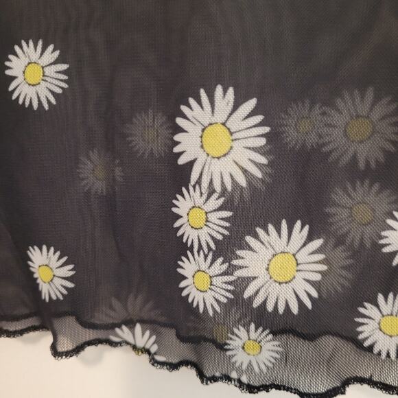 Sheer Daisy Mesh Top Size M Black White Long Sleeve Made in Turkey Bershka - Picture 2 of 7